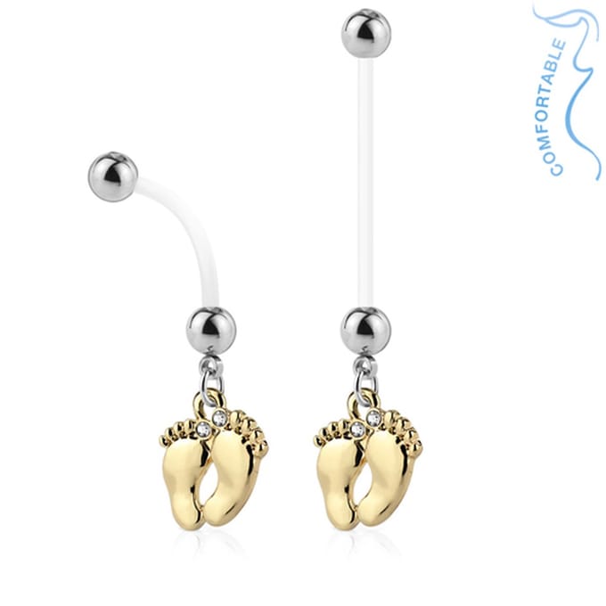 Zwangerschaps navelpiercing baby voetjes goud kleurig - LMPiercings