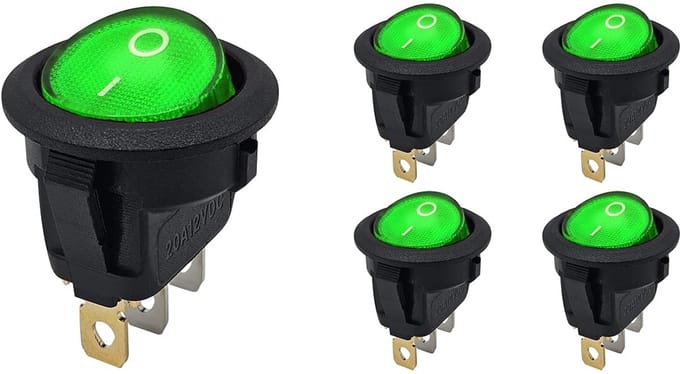 ProRide Wipschakelaar ON-OFF KCD2-12 - 3-pins - Rond - 12V/20A - Groen - 5 stuks
