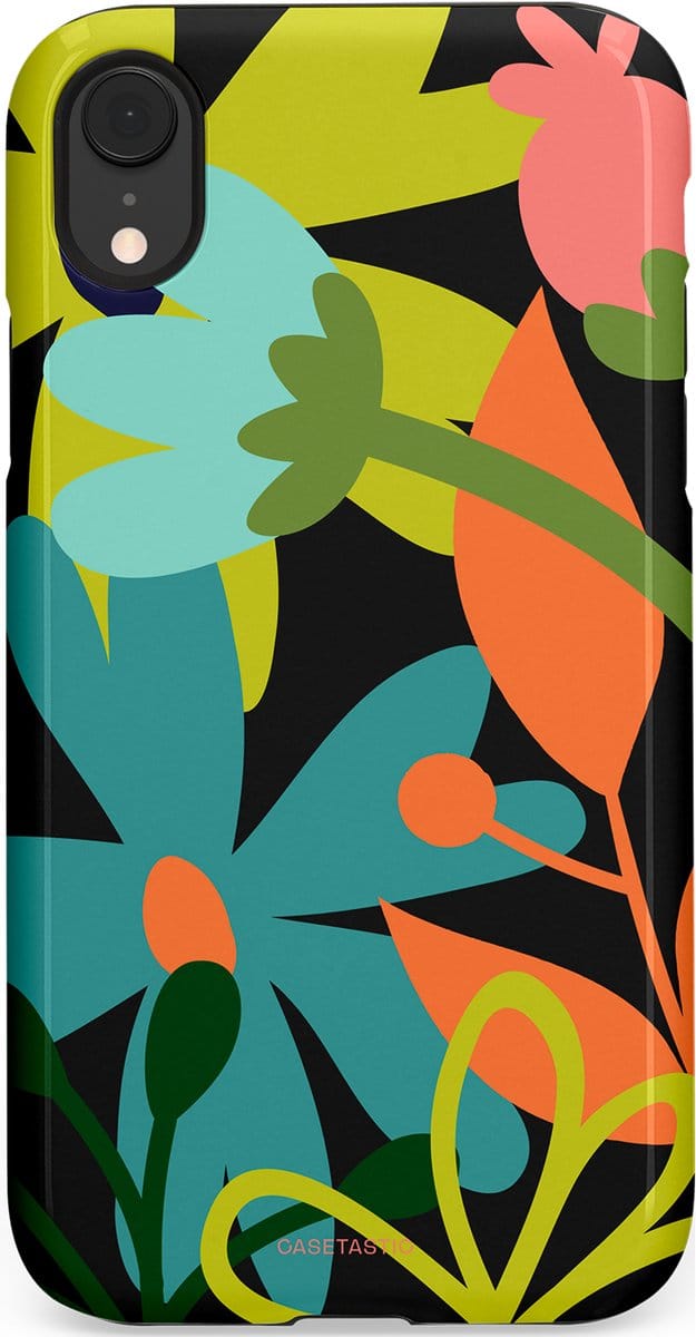 Casetastic hoesje geschikt voor Apple iPhone XR - Dubbellaagse bescherming - Botanisch Feest - Fashion Case - Zwart Olijfgroen Goud Petrol