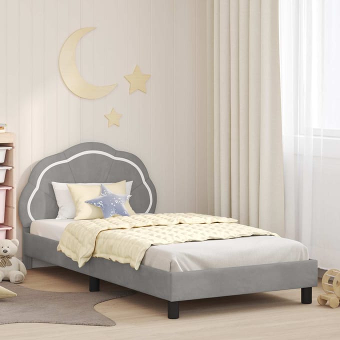 vidaXL - Kinderen - bedframe - met - hoofdboard - Lichtgrijs - 90 - x - 200 - cm - Fluweel