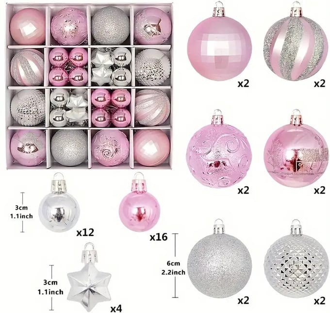 Nivard Kerstballen - Kerstversiering - Plastic - Mix 7- Kerstballenset - 44 stuks
