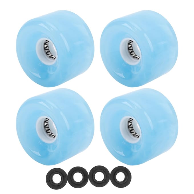 Ensemble de 4 roues de skateboard de rechange 78A Dureté PU Translucide Clignotant Roue de Roller pour Skateboard Longboard bleu