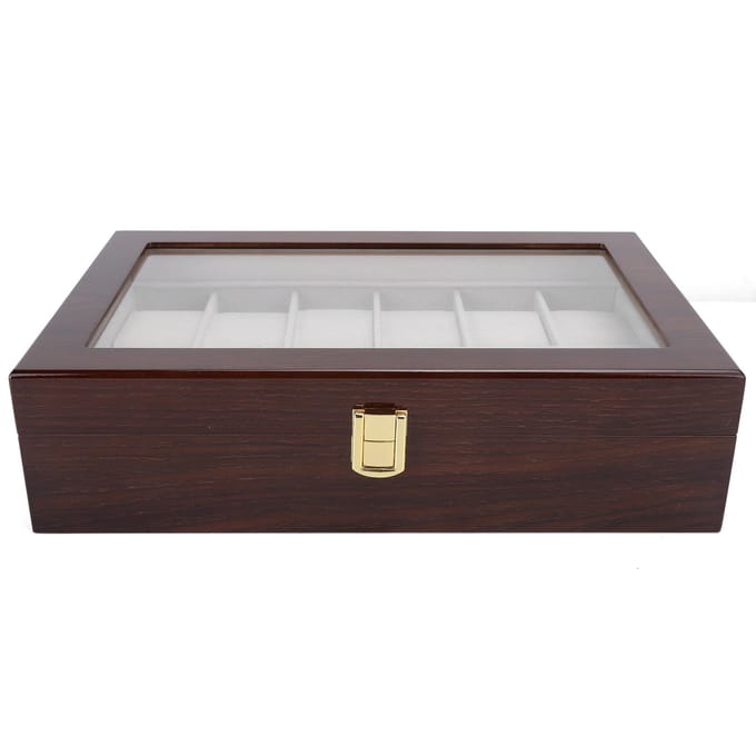 Boîte de rangement en bois à 12 compartiments pour montres-bracelets gray