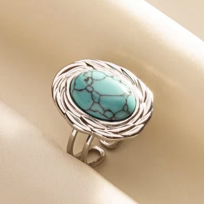 N3 Collecties Boho Turquoise Ring Roestvrij Staal Lichtblauwe Edelsteen Zilver Verstelbare Ring Vrouwen