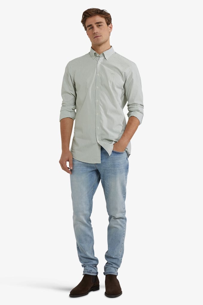 McGregor Poplin Stripe Peached Shirt Moss Green Größe: S | Casual hemden Outlet | Herren | Grün