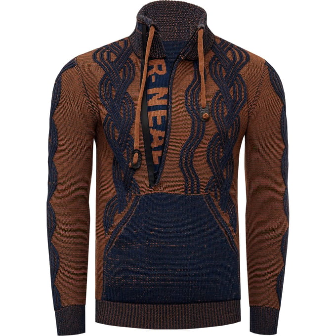 Trui met 1/2 rits in contrasterend design