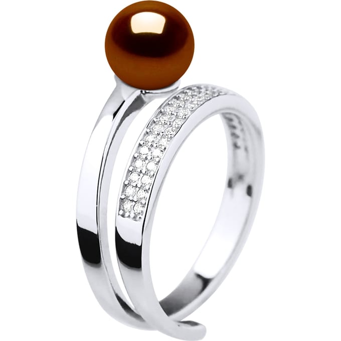 Ring Rush Verstelbare Ronde Zoetwater Parel sieraden 7-8mm Chocolate 925