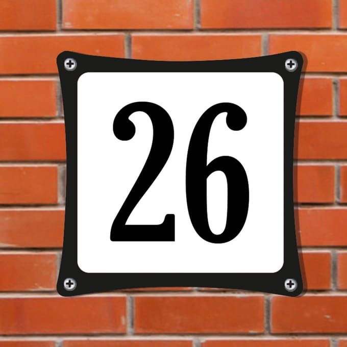 Decoporta Huisnummerbord Emaille-Look - Nummer 26 - Standaard - 10 x 10 cm | incl. schroeven