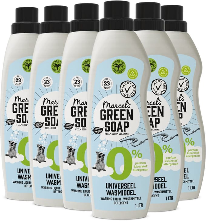 Marcel's Green Soap Wasmiddel - 0% - 6 x 1L - 138 wasbeurten