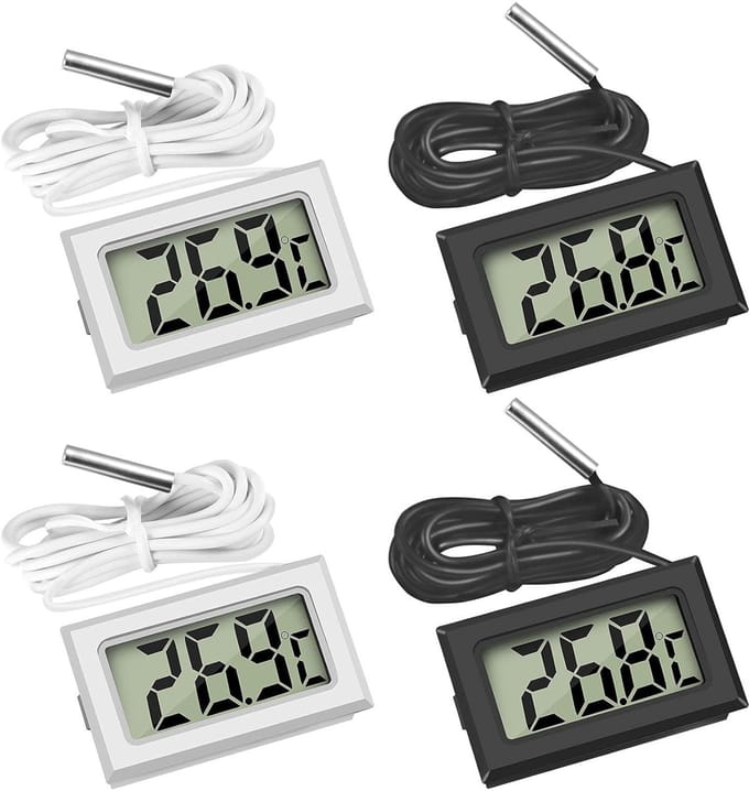 Digitale minithermometer met lcd-scherm, met externe sensor, voor vriezer, koelkast, aquarium (4 stuks met externe sensor)