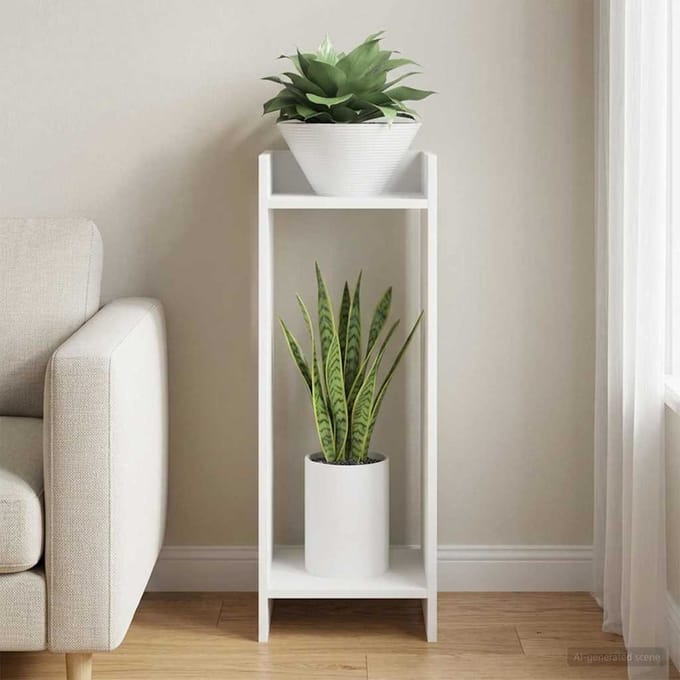 vidaXL - Plantenstand - Wit - 30 - x - 30 - x - 80 - cm - Bewerkt - hout