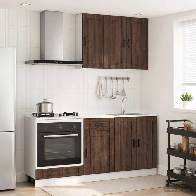 vidaXL - Keukenblok - PORTO - 5 - st - Bruin - eiken - Bewerkt - hout