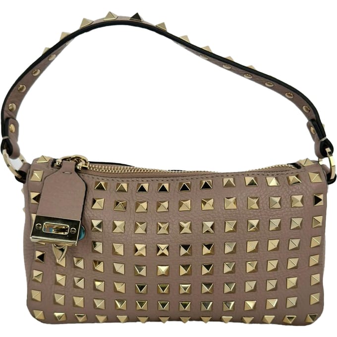 Valentino Garavani Poudre All Over Rockstud Kleine Schoudertas in Nude Leer