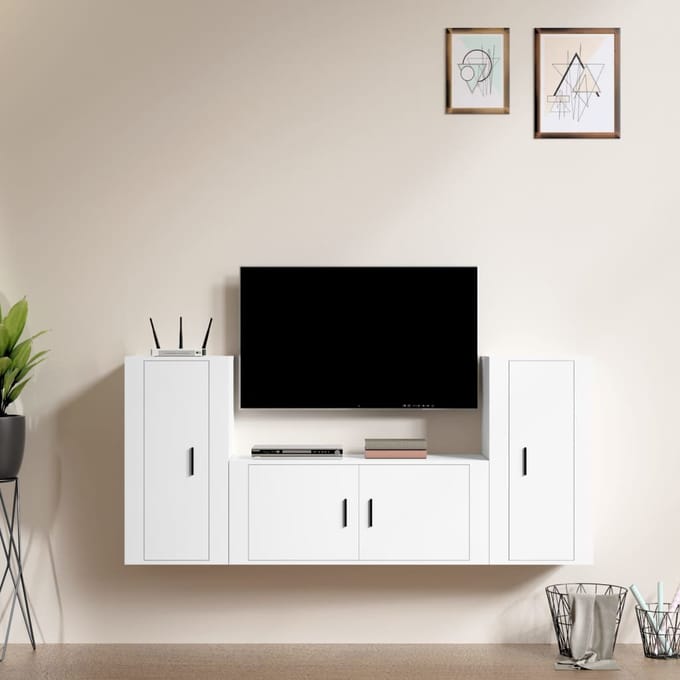 vidaXL - 3-delige - Tv-meubelset - bewerkt - hout - wit