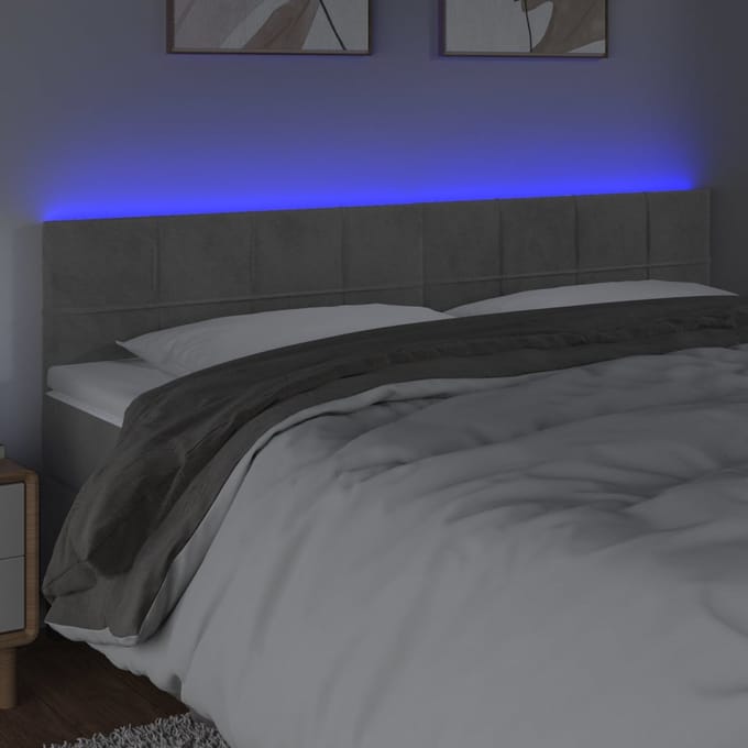 vidaXL - Hoofdbord - LED - 200x5x78/88 - cm - fluweel - lichtgrijs