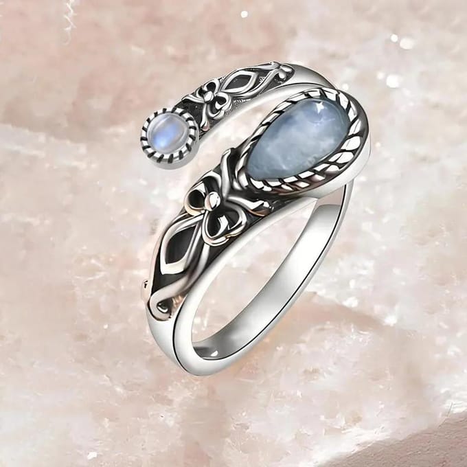 Dames Maansteen Ring, Verstelbare Ring, boho, vintage, lepel Ring, vlinder, synthetische Steen, cadeau gray