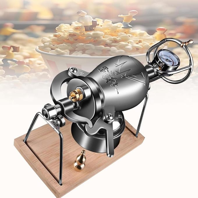 Popcorn Machine - Maïs Popper - Thuis Snacks Maken - Roestvrij Staal - 248ml Capaciteit - Zilver