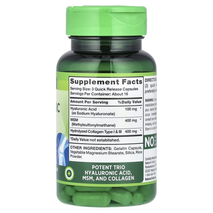Nature's Truth, Complexe d'Acide Hyaluronique, 900 mg, 50 Capsules à Libération Rapide (300 mg par capsule)