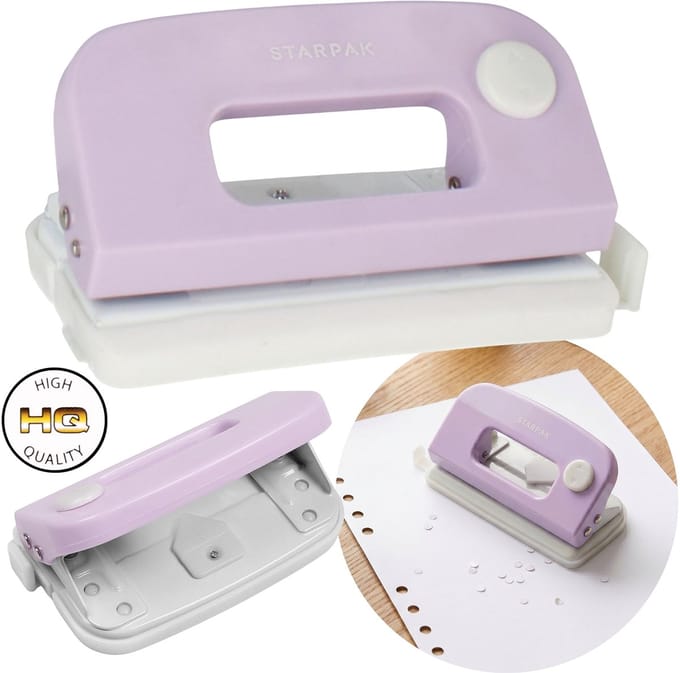 Paarse plastic perforator voor kantoorpapier, 10 vellen, universeel voor schoolgebruik