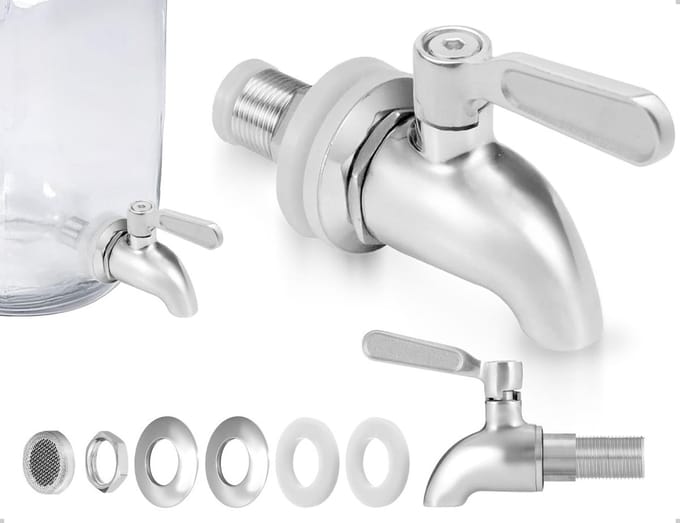 Drinkdispenser Set met Glazen Container en RVS Tap - Ideaal voor Bier, Wijn en Drankjes, 7 Delen