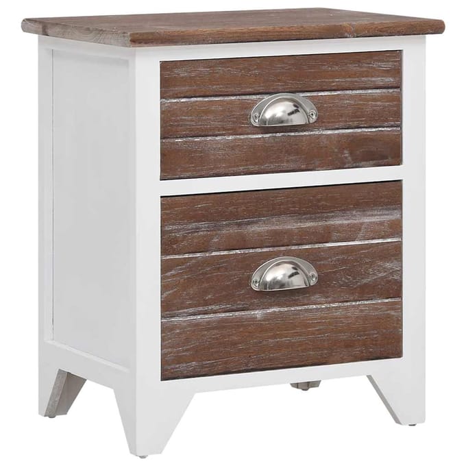 vidaXL - Nachtkastjes - 2 - st - met - 2 - lades - bruin - en - wit