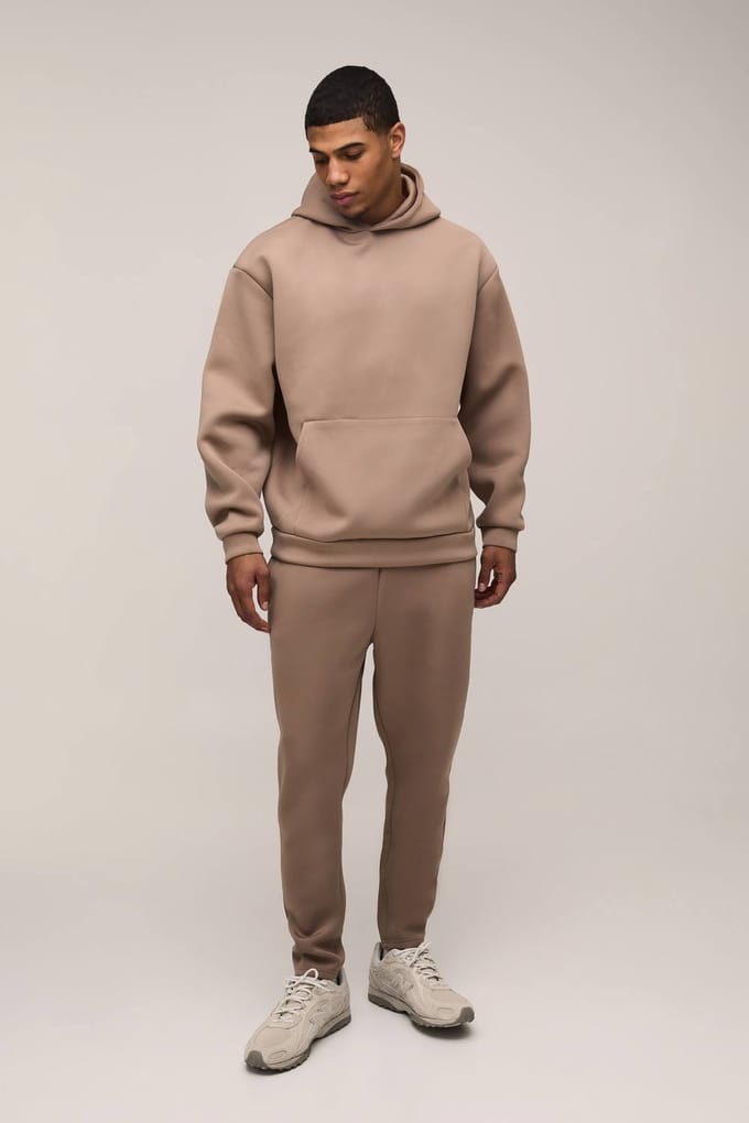 Oversized Gebonden Scuba Capuchon Afgekorte Jogger Trainingspak | Taupe | Size Medium