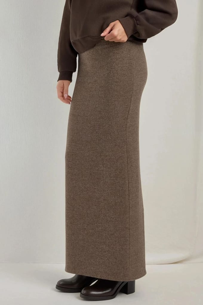 Elastische Taille Zachte Textuur Rok met Split