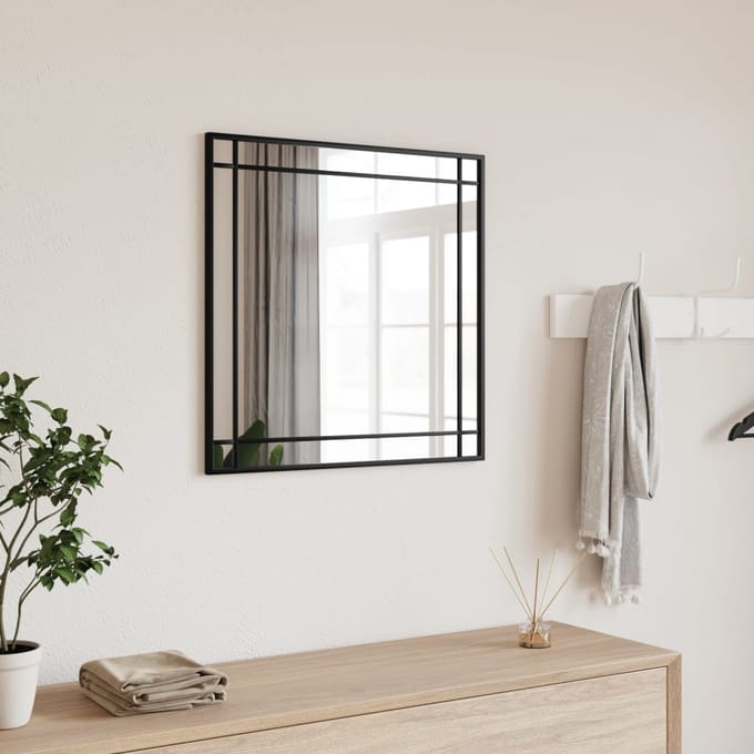 vidaXL - Wandspiegel - vierkant - 60x60 - cm - ijzer - zwart