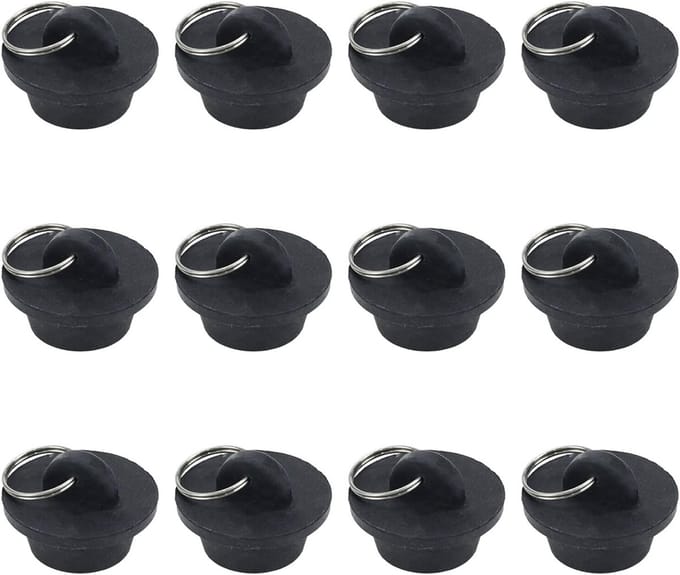 Set van 12 Zwarte Rubberen Afvoerstop met Trekring voor Wastafel en Gootsteen