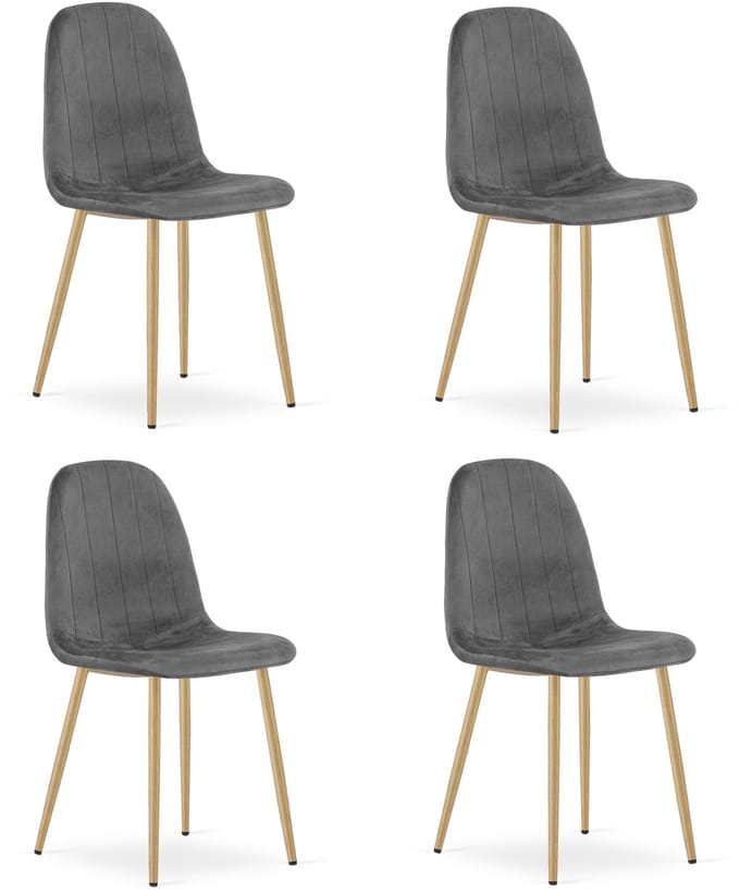 Set van 4 eetkamerstoelen PADVA – Donkergrijs fluweel – Eiken poten – Modern design