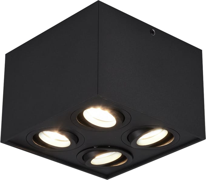 LED Plafondspot - Torna Bisqy - GU10 Fitting - 4-lichts - Vierkant - Mat Zwart - Aluminium