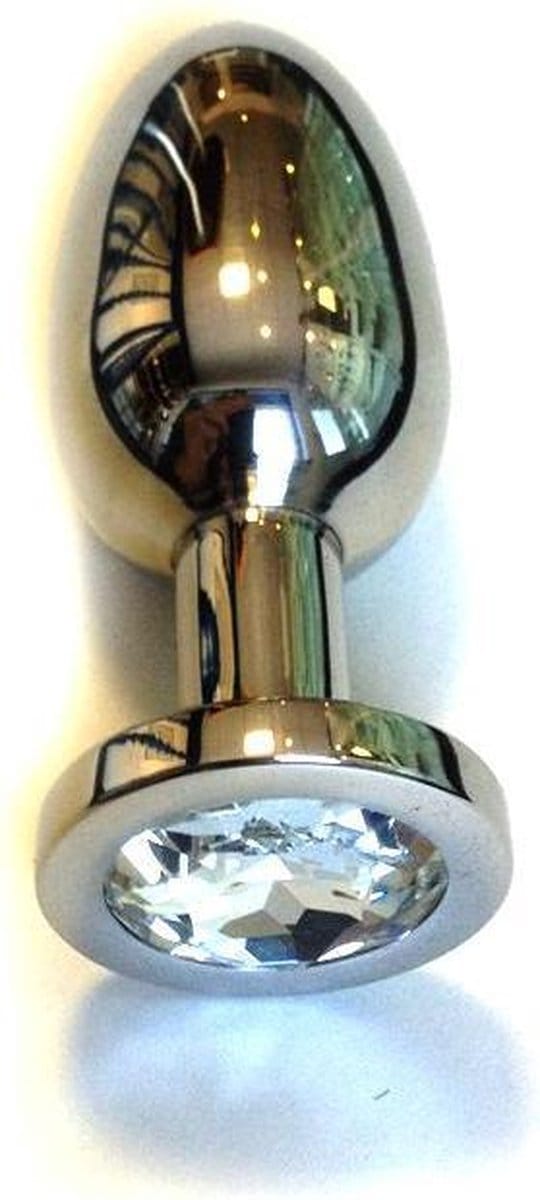 Buttplug RVS met transparant kristal - large