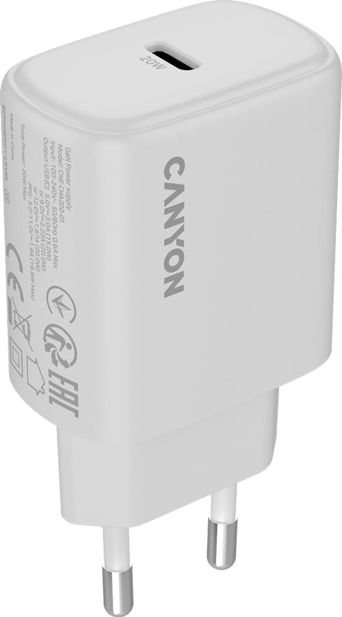 Canyon OnCharge 200 Serie - Netstroomadapter - 20W - PD - USB-C
