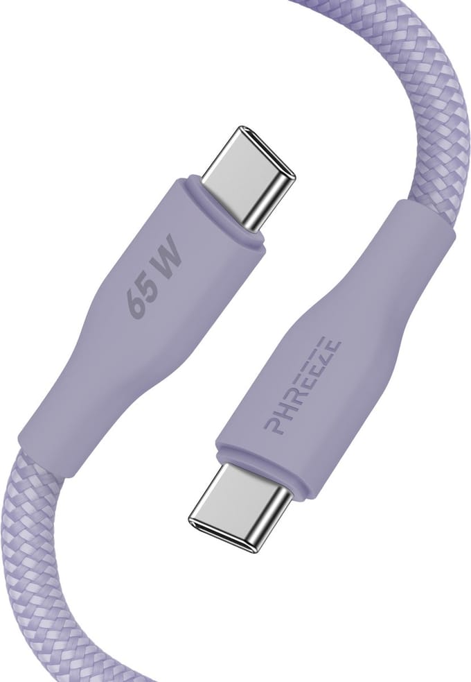 Paarse usb C kabel - 65w fast charge - Usb C naar usb C - Nylon gevlochten - Usb C oplaadkabel - Phreeze