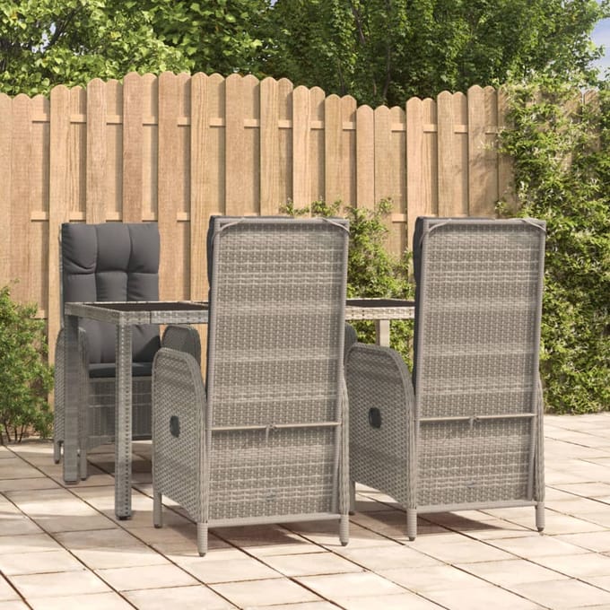 vidaXL - 5-delige - Tuinset - met - kussens - poly - rattan - grijs