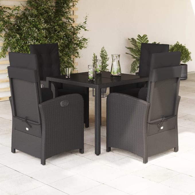 vidaXL - 5-delige - Tuinset - met - kussens - poly - rattan - zwart