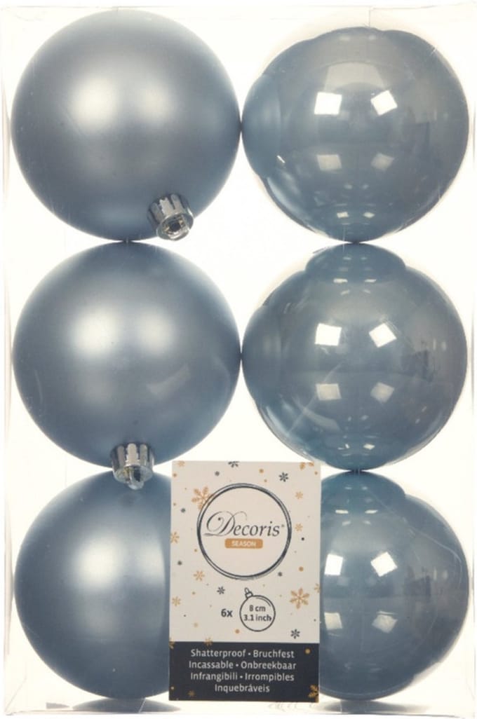 Decoris Kerstballen - 6x st - lichtblauw - D8 cm - kunststof - mat/glans - kerstversiering
