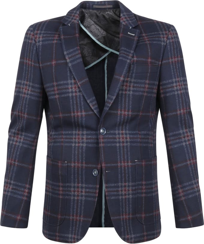 Suitable Respect Colbert Montreal Ruit Flex Donkerblauw - Maat 48 - Heren blazer
