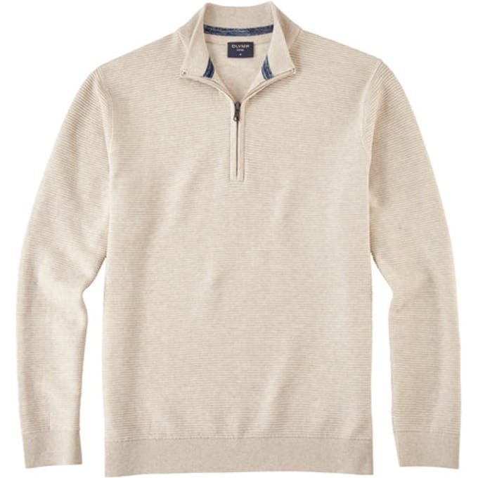 OLYMP modern fit schipperstrui katoen - structuur - korte rits - beige