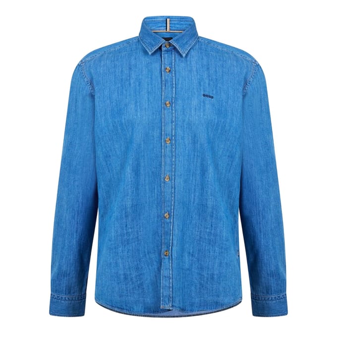 Boss Herenoverhemd van Liam met geborduurde denim en puntkraag (Marine)