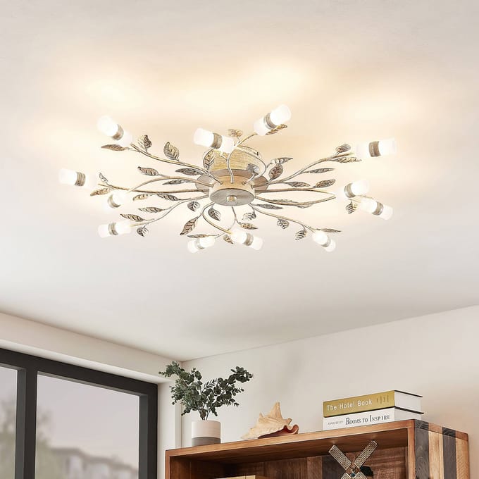 Lindby - LED plafondlamp - 12lichts - IJzer, aluminium - H: 11 cm - messing, wit - Inclusief lichtbronnen