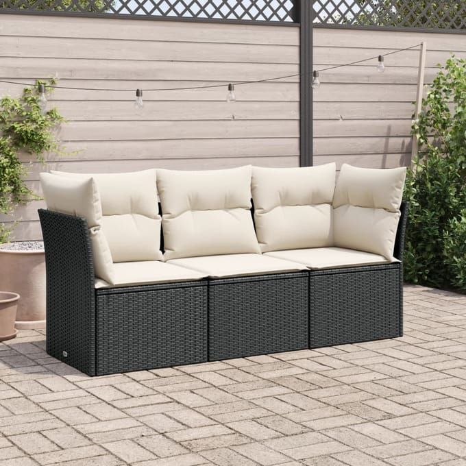 vidaXL - 3-delige - Loungeset - met - kussens - poly - rattan - zwart