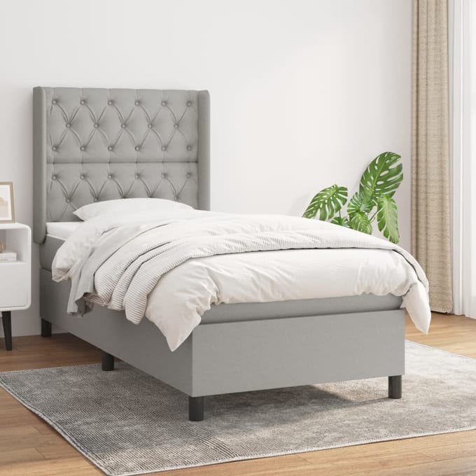 vidaXL - Boxspring - met - matras - stof - lichtgrijs - 80x200 - cm