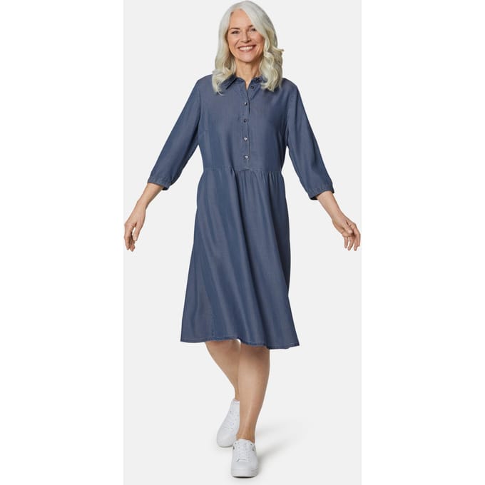 Jurk met overhemdkraag - blauw - Gr. 48 van Goldner Fashion