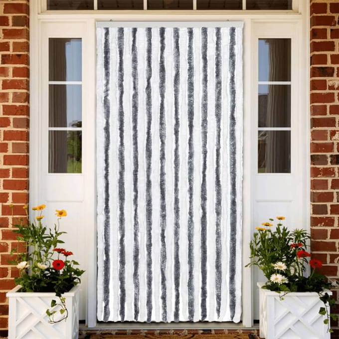 vidaXL - Vliegengordijn - 90x220 - cm - chenille - grijs - en - wit