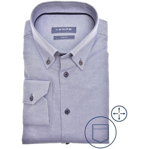 Ledûb Overhemd Flannel Button-Down Modern Fit Midden Blauw / male