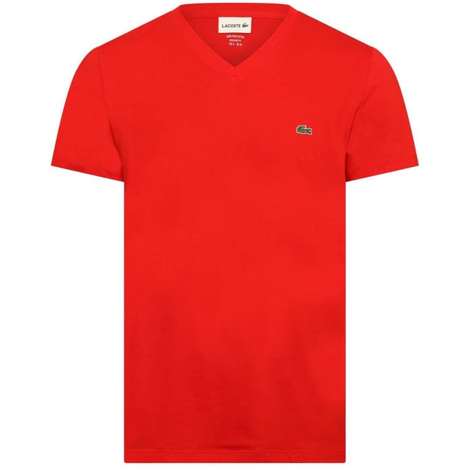 Lacoste Heren Pima Logo Lichtgewicht V Hals T-shirt (Rood)