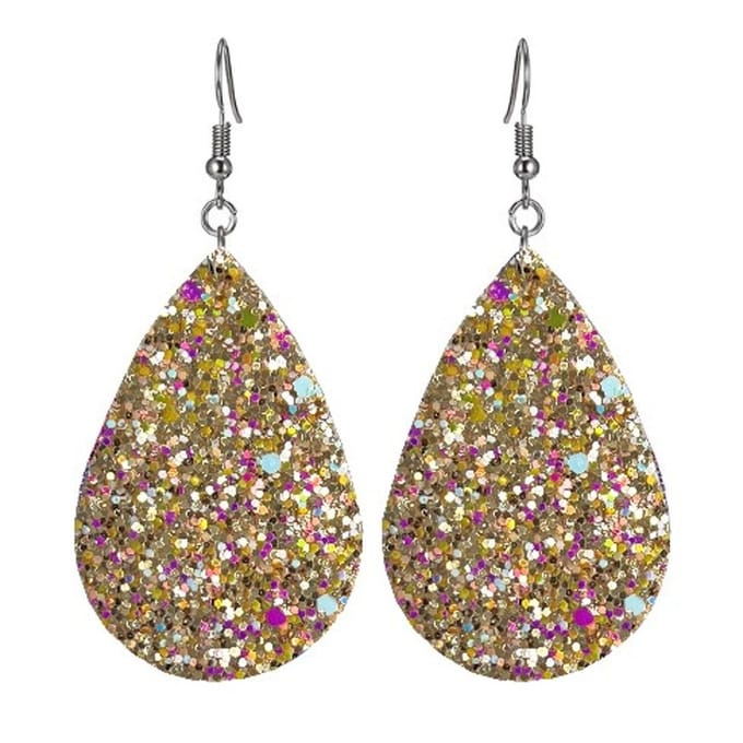 Fako Bijoux® - Oorbellen - Druppel - Glitter - Kunstleer - Goudkleurig