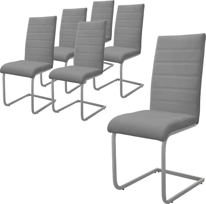 Set van 6 eetkamerstoelen sledemodel met rugleuning grijs kunstlederen bekleding ML-Design