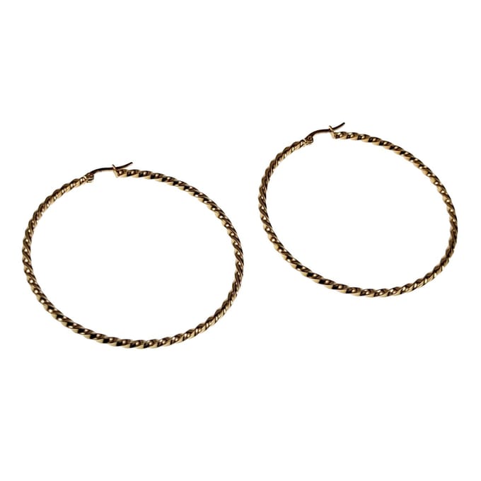 ∅60 mm Oorringen Dames - Verguld RVS - Goudkleurig - Gedraaide Oorbellen